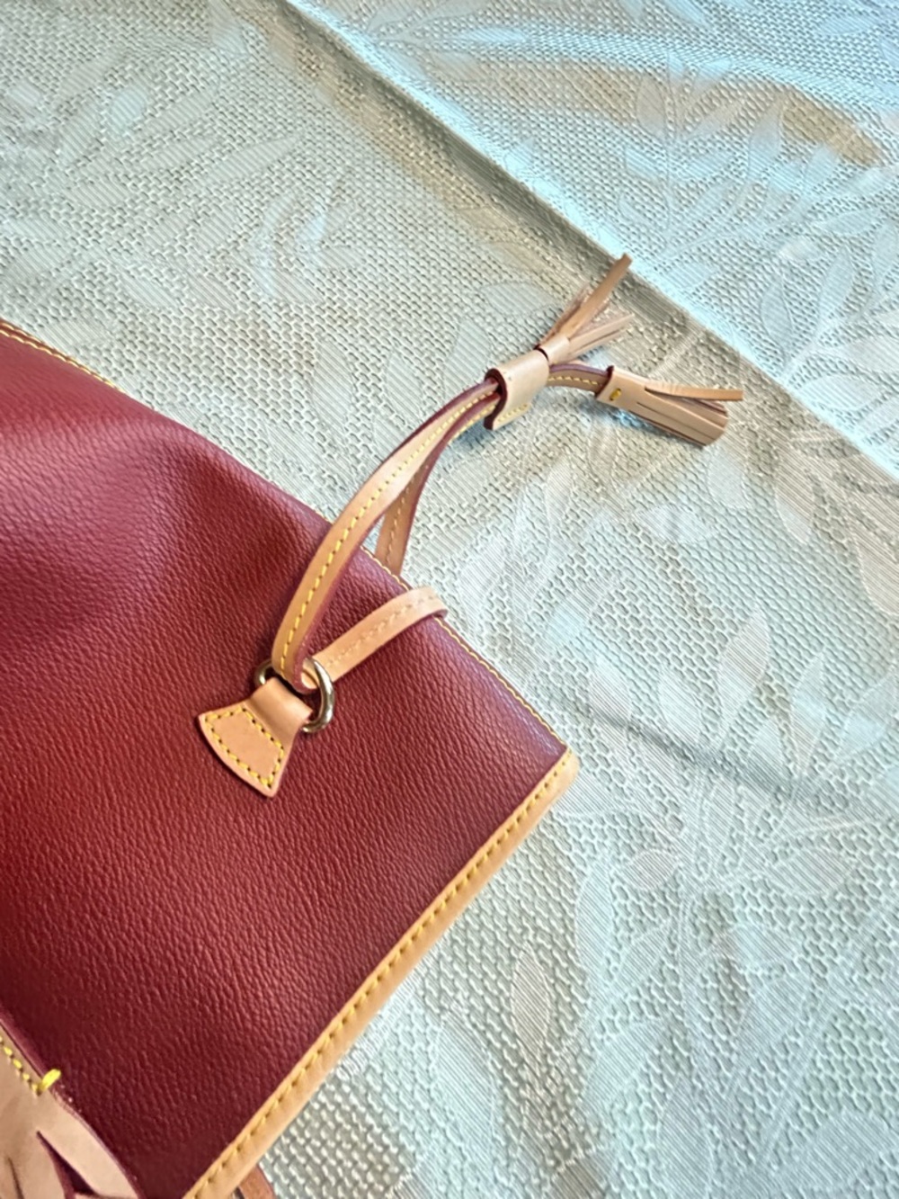 Dooney & Bourke Burgundy Tote with Tan Trim EVA BAILEY TOTE - Picture 3 of 16
